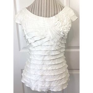 Adrianna Papell Evening White Shimmering Rosette Ruffle Top Size 10